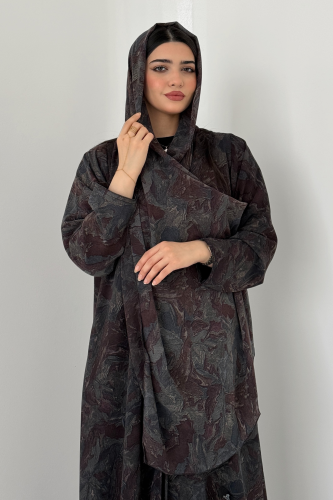 عباية شيفون مبطن – قصة نص كلوش أنيقة عنابي