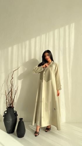 عباية كتان بقصه جاكيت لمعه نص كلوش(بيج)