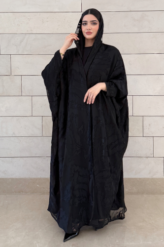 عباية شيفون مبطن ربع بشت – أسود فاخر