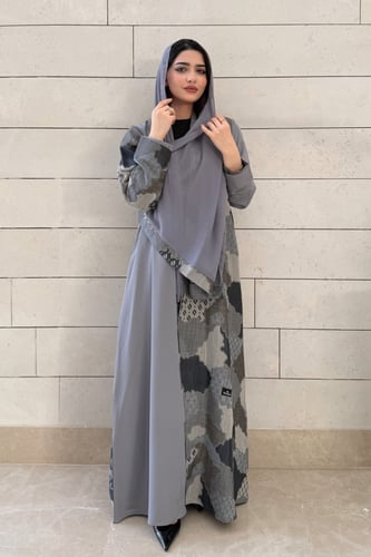 عباية ملونة بقماش روزانا وكشميري هندي رمادي – قصة...