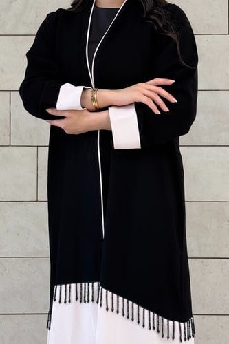 عباية ملكي كوري نص كلوش بتدخيلات هدب شك – أسود مع...