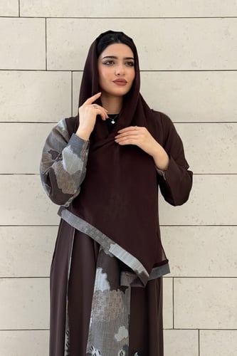 عباية ملونة بقماش روزانا وكشميري هندي بني غامق – ق...