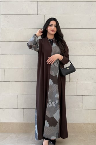 عباية ملونة بقماش روزانا وكشميري هندي بني غامق – ق...