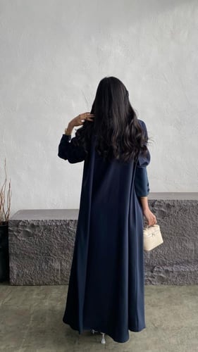 عباية كتان بقصه جاكيت لمعه نص كلوش(كحلي)