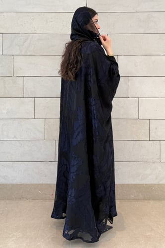 عباية شيفون مبطن قصة ربع بشت كحلي مع الاسود – تصمي...