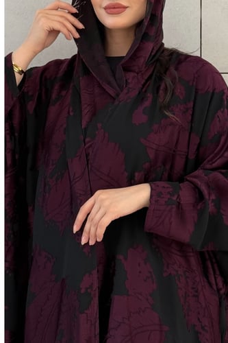 عباية شيفون مبطن ربع بشت – خمري وأسود