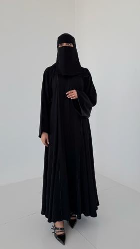 عباية عمرة وحج قماش صالون دبل كلوش بسحاب أمامي