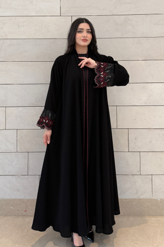 عباية ملكي كوري دبل كلوش بتطريز فاخر على الأكمام ع...