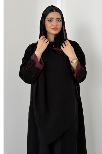 عباية سرميك سوداء بتدخيل خمري – نص كلوش