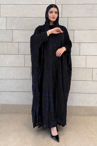 عباية شيفون مبطن قصة ربع بشت كحلي مع الاسود – تصمي...