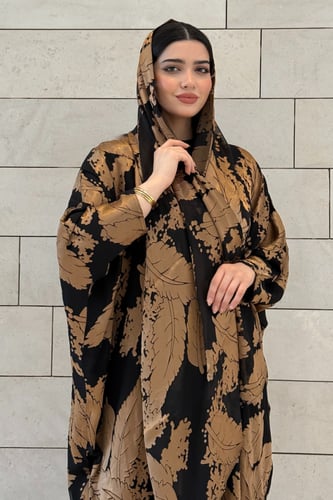 عباية شيفون مبطن ربع بشت – بني وأسود