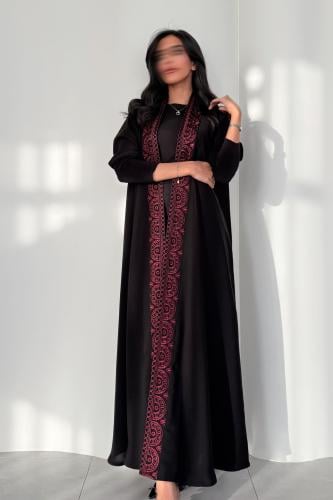 عباية انترنت نص كلوش بأكمام سترتش ( عنابي)