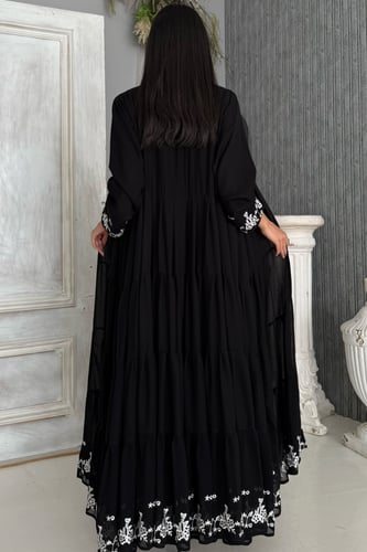 عباية شيفون مبطن بتطريز الأطراف سكري– قصة كلوش راق...