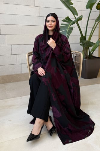 عباية شيفون مبطن ربع بشت – خمري وأسود