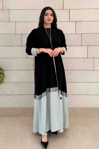 عباية ملكي كوري نص كلوش بتدخيلات هدب شك – أسود مع...