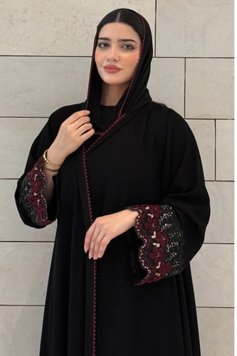 عباية ملكي كوري دبل كلوش بتطريز فاخر على الأكمام ع...