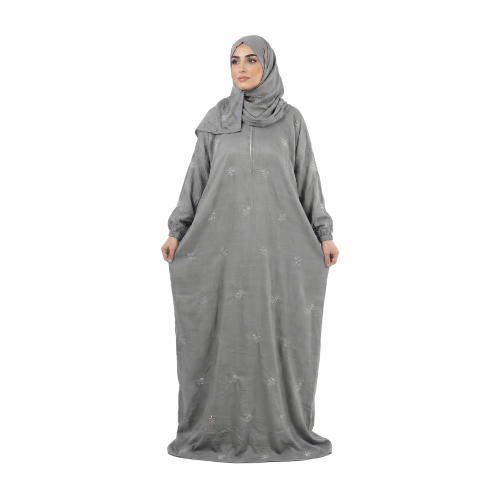 شرشف صلاة نسائي مطرز درجات اللون الرمادي من قطن عا...