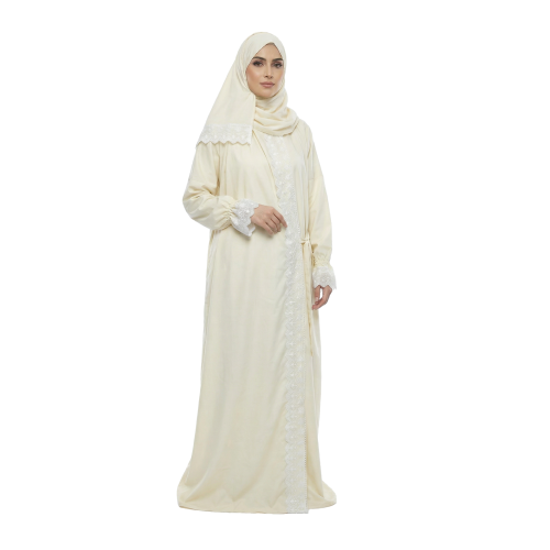 شرشف صلاة نسائي دانتيل فاخر مرد قطني بلون سكري فات...