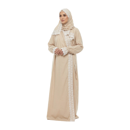 شرشف صلاة نسائي دانتيل فاخر مرد قطني بدرجات البني...