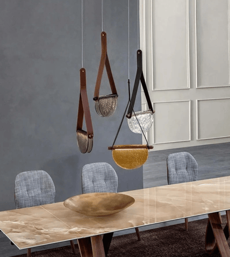 إنارة معلقة داخلية من الجلد والزجاج