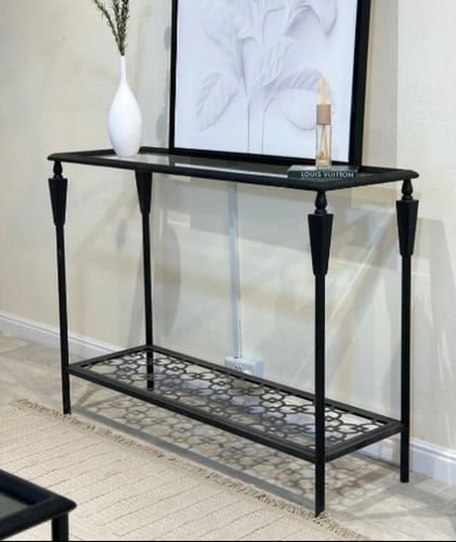 طاولة مدخل معدن دورين سطح زجاج شفاف