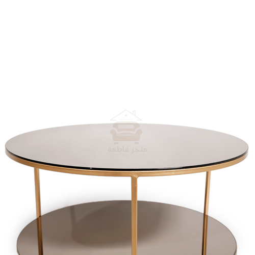 طاولة تقديم شكل دائري دورين زجاج مراية لون بني