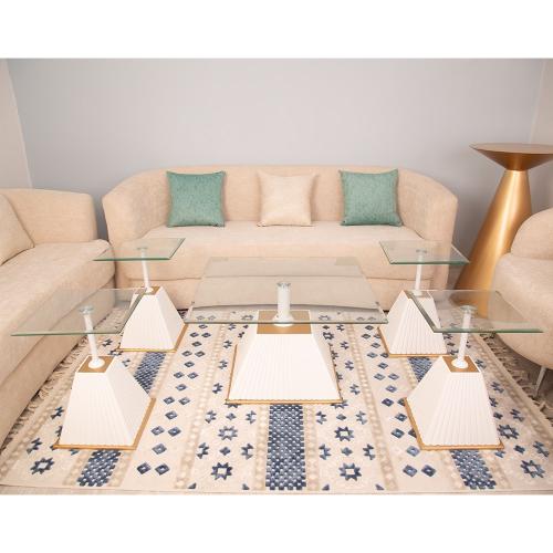 طقم طاولات ضيافة مربعة ديكور خشب لون ابيض وذهبي