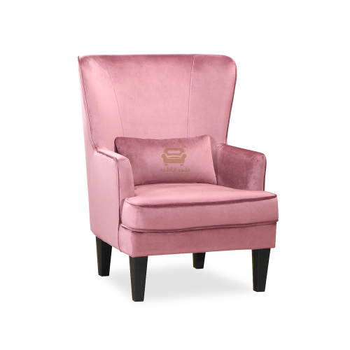 كرسي ملكي بظهرية مجنحة وذراعين منجد بالمخمل, زهري...