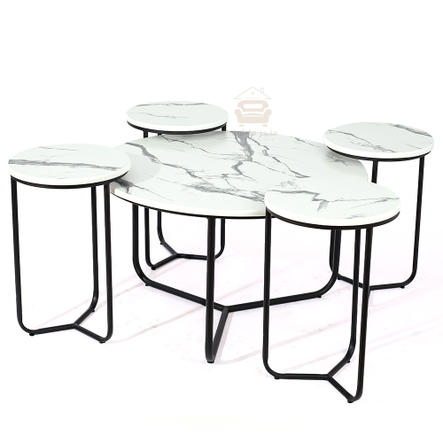 طقم طاولة تقديم مع 4 طاولات خدمة لون اسود سطح خشب