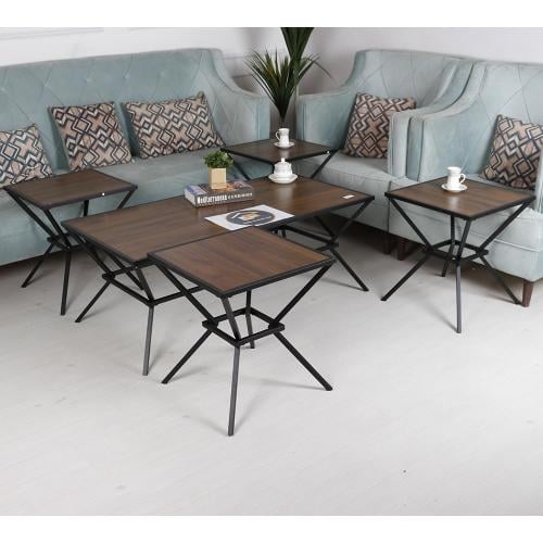 طقم طاولة سطح خشب مع 4 طاولات خدمة