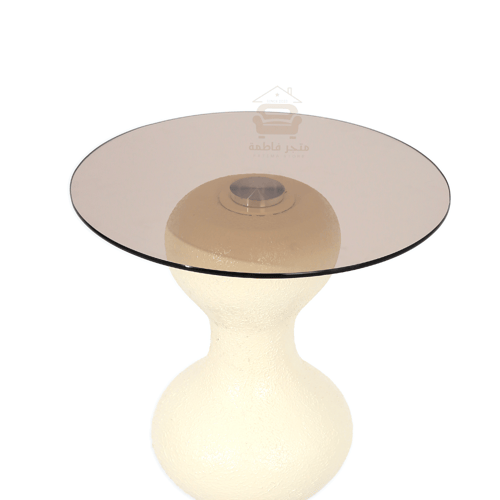 طاولة خدمة رخام صناعي لون بيج ملمس خشن وسطح زجاج ل...