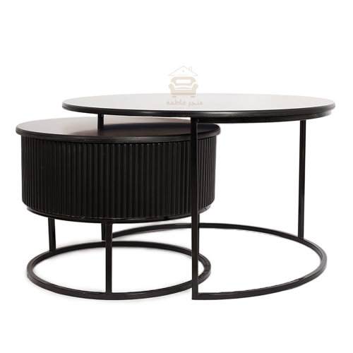 طقم طاولتين تقديم السطح زجاج أسود والقاعدة حديد لو...