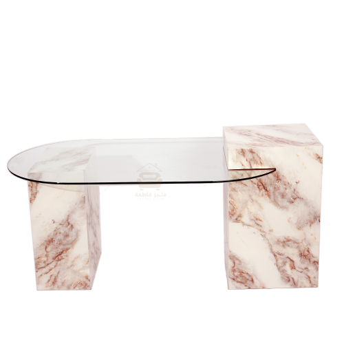 طاولة تقديم بديل رخام لون ابيض مع وردي مع زجاج شفا...