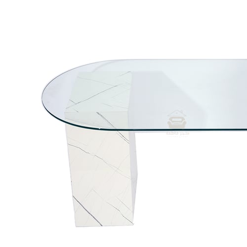 طاولة تقديم بديل رخام لون ابيض مع اسود مع زجاج شفا...