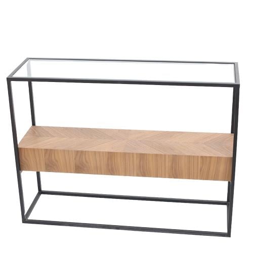 طاولة مدخل كونسول سطح زجاج وتحت قشرة جوز