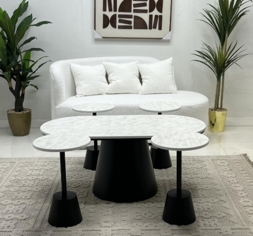 طاولة تقديم السطح خشب شبية الرخام والقاعدة حديد لو...