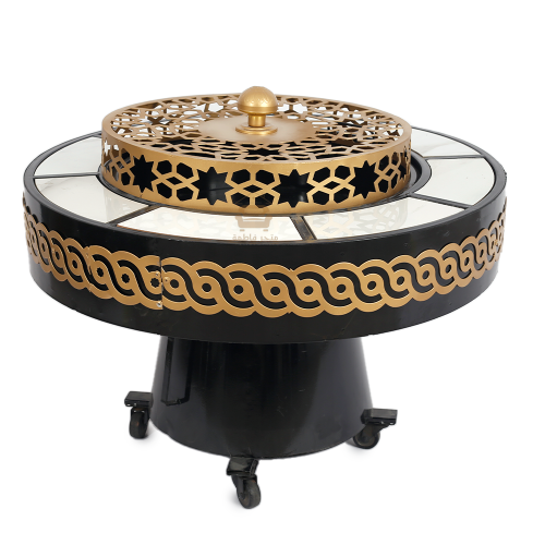 منقل دائري قاعدة حديد لون اسود وديكور قص ليزر لون...