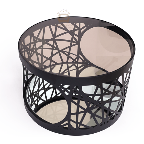 طاولة تقديم لون اسود زجاج لون بني شفاف