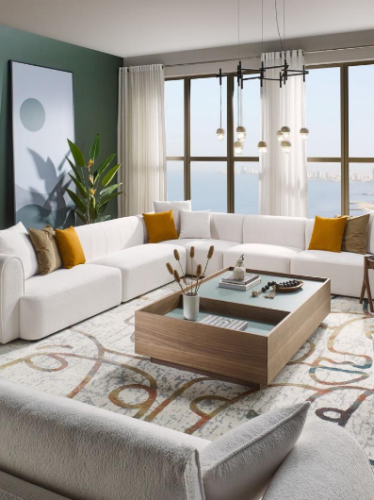 كنب زاوية مودرن – حرف L بلون بيج