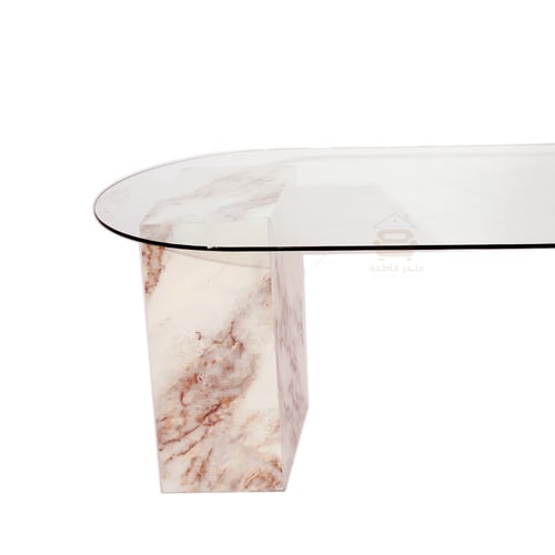 طاولة تقديم بديل رخام لون ابيض مع وردي مع زجاج شفا...