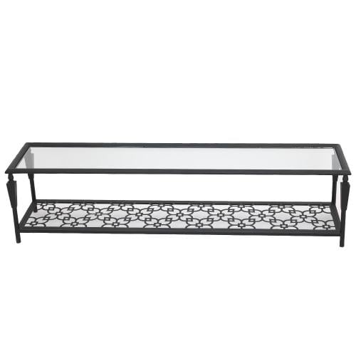 طاولة تلفزيون تصميم حديث سطح زجاج شفاف