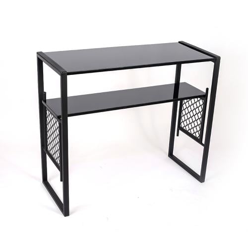 طاولة مدخل كونسول دورين سطح خشب قواعد حديد لون أسو...