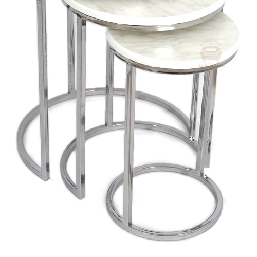 طقم طاولات جانبية لون رمادي وسطح خشب لون ابيض رخام...