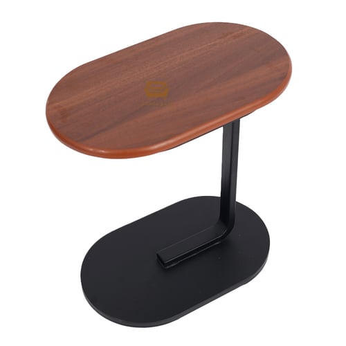 طاولة خدمة شكل بيضاوي قاعدة حديد لون أسود وخشب لون...