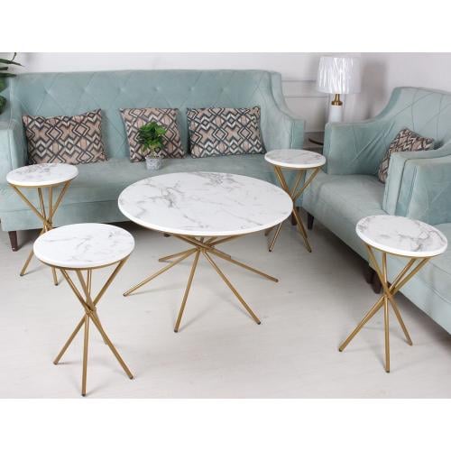 طقم طاولة لون ذهبي مع 4 طاولات