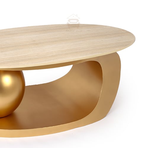 طاولة قهوة بتصميم حديث صاج مع كرة رخام لون ذهبي وس...