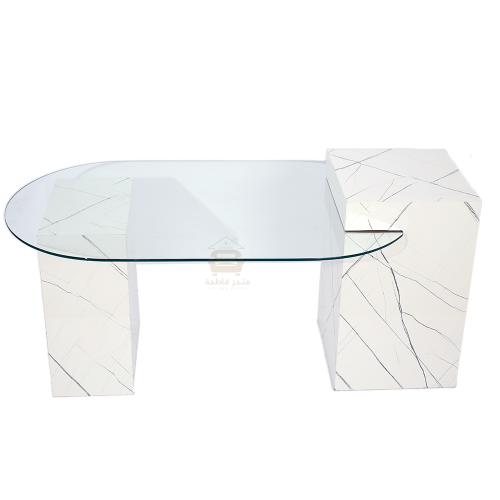 طاولة تقديم بديل رخام لون ابيض مع اسود مع زجاج شفا...