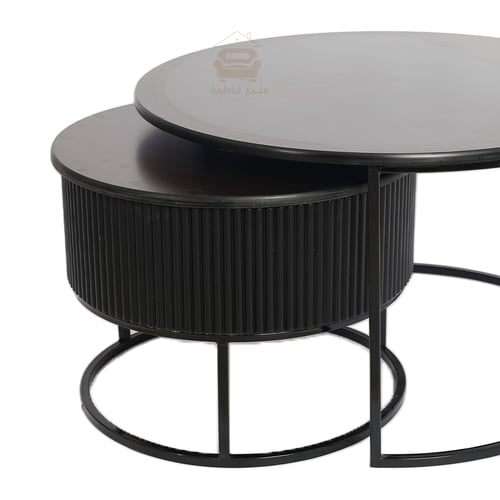 طقم طاولتين تقديم السطح زجاج أسود والقاعدة حديد لو...