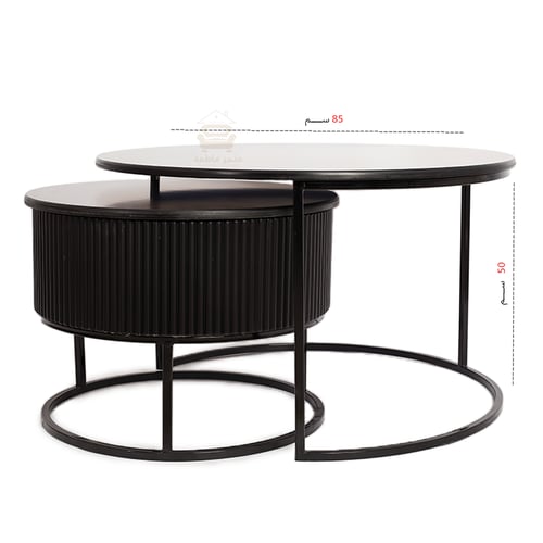 طقم طاولتين تقديم السطح زجاج أسود والقاعدة حديد لو...