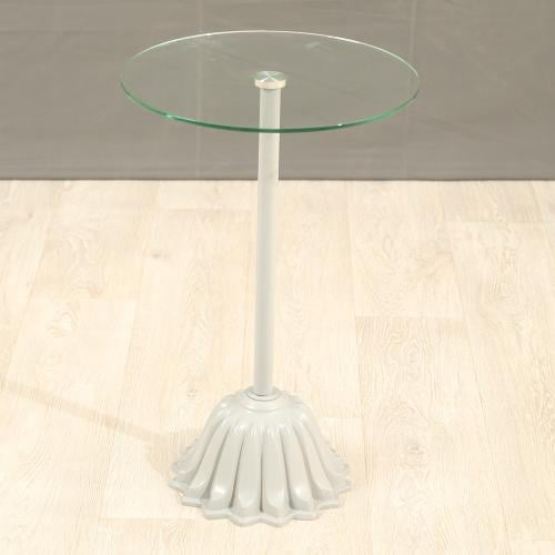 طاولة خدمة لون فضي قاعدة رخام صناعي سطح زجاج شفاف